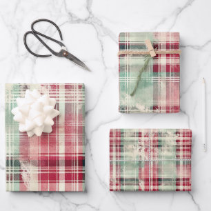 Shabby Chic Distressed Christmas Tartan Wrapping Paper Sheet