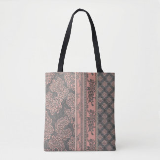 Shabby Chic Dusty Rose Pink Gray Damask Patchwork Tote Bag