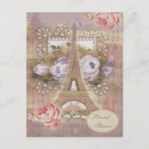 Shabby Chic Eiffel Tower Floral Bridal Shower Invitation