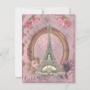 Shabby Chic Eiffel Tower Pink Floral Bridal Shower Invitation
