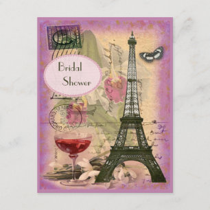 Shabby Chic Eiffel Tower & Red Wine Bridal Shower Invitation