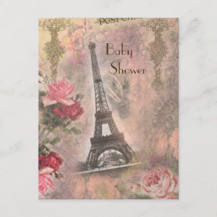 Shabby Chic Eiffel Tower & Roses Baby Shower Invitation