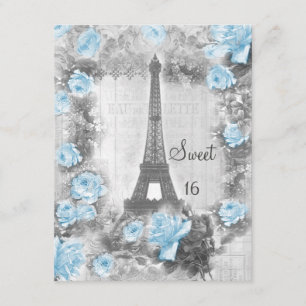 Shabby Chic Eiffel Tower & Roses Sweet 16 Invitation