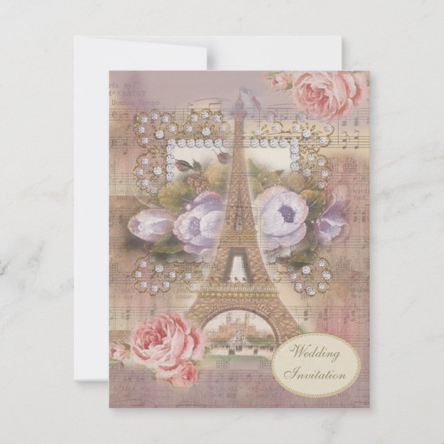 Shabby Chic Eiffel Tower Wedding Invitation (Front)