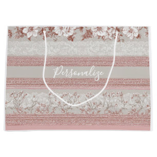 Shabby Chic Elegance Pink Vintage Lace Personalise Large Gift Bag