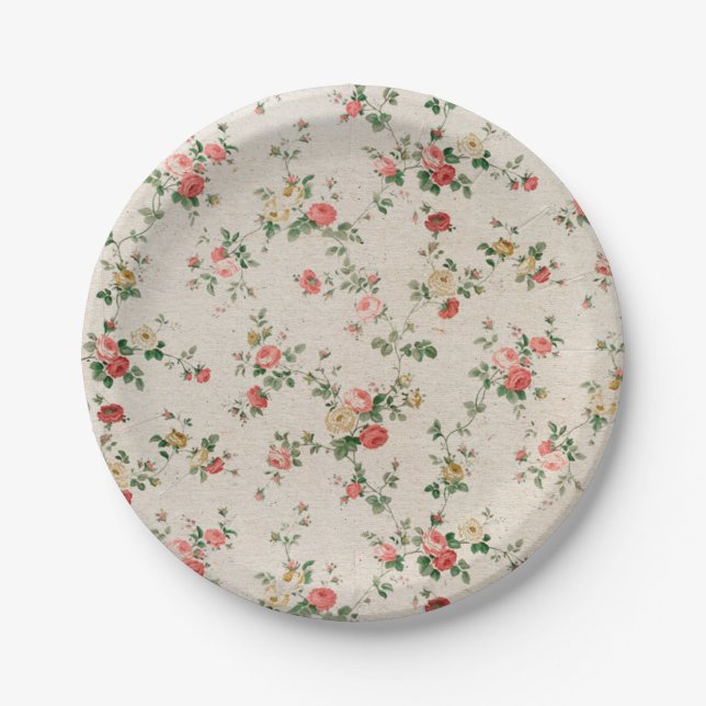 Shabby Chic Elegant Flower Floral Paper Plate (Front)