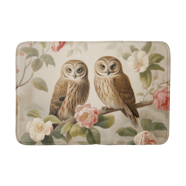 Shabby Chic Elegant Owls Bath Mat (Front)