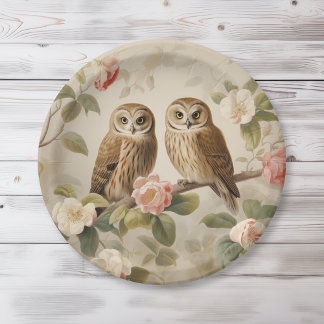 Shabby Chic Elegant Owls Paper Plate