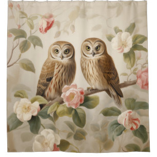 Shabby Chic Elegant Owls Shower Curtain