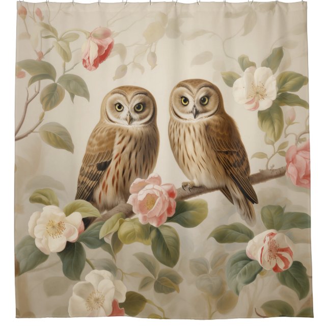 Shabby Chic Elegant Owls Shower Curtain (Front)