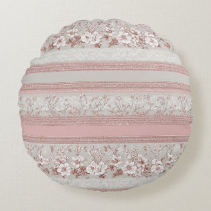 Shabby Chic Elegant PInk Floral Vintage Lace Round Cushion