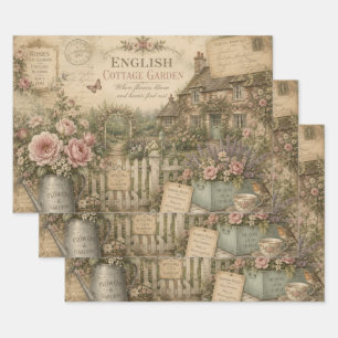 SHABBY CHIC ENGLISH COTTAGE GARDEN VINTAGE FLORAL WRAPPING PAPER SHEET