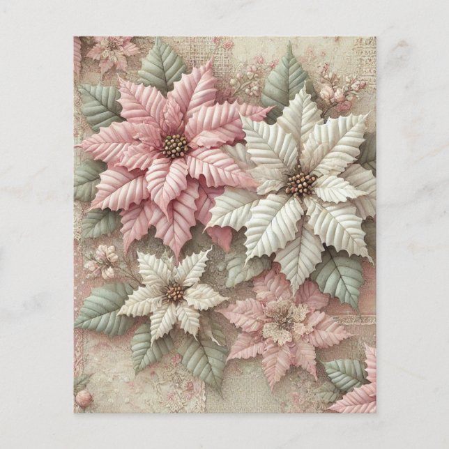 Shabby Chic Fabric Poinsettia Scrapbook Paper (Front)