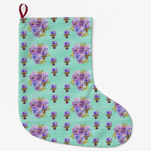 Shabby Chic Floral Aqua Stripe Christmas Stocking