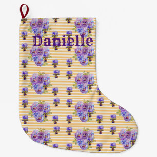 Shabby Chic Floral Aqua Stripe Christmas Stocking