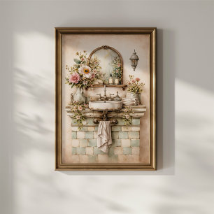 Shabby Chic Floral Bathroom Poster