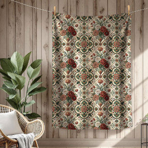 Shabby Chic Floral Blanket with Red Roses Tiles
