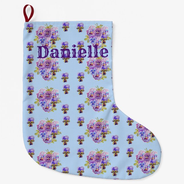 Shabby Chic Floral Blue Dot Christmas Stocking (Front)