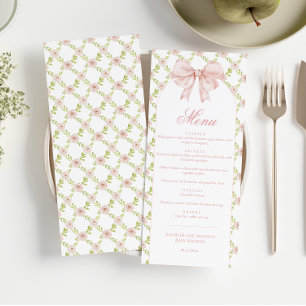 Shabby Chic Floral Cute Pink Bow Baby Girl Shower  Menu