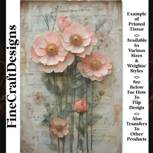 Shabby Chic Floral Ephemera Peach BP7A Decoupage Tissue Paper