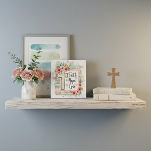 Shabby Chic floral Faith Hope Love Plaque