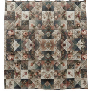 Shabby Chic Floral Faux Quilt Pattern Shower Curtain