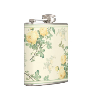 Shabby chic floral flask yellow rose flowers