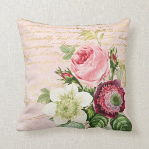 Shabby Chic Floral Gold Script on Blush Cushion
