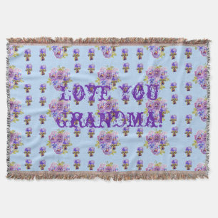 Shabby Chic Floral Love You Grandma Throw Rug Blanket