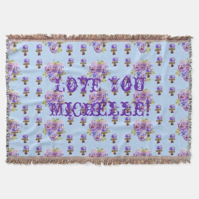 Shabby Chic Floral Love You Wife's Name Throw Rug (Front)
