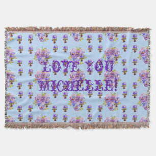 Shabby Chic Floral Love You Wife's Name Throw Rug Blanket