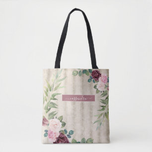Shabby Chic Floral Name Tote Bag