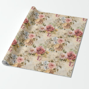 Shabby Chic Floral on Beige Wrapping Paper