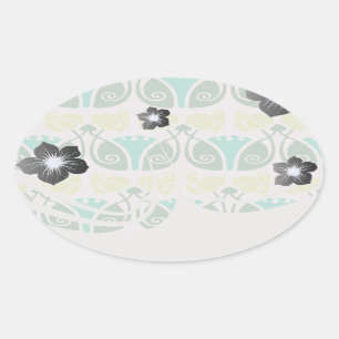 shabby chic floral ornate damask oval sticker