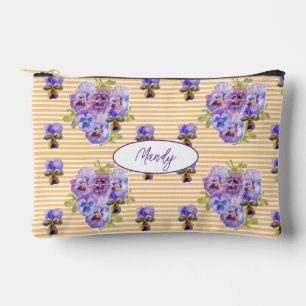 Shabby Chic Floral Pansy Yellow Purple Viola Girls Accessory Pouch