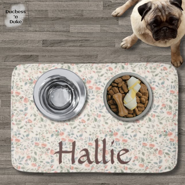 Shabby Chic Floral Pattern Pink Green Pet Food Mat (Shabby Chic Floral Pattern Pink Green Pet Food Mat)