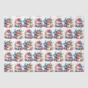 Shabby Chic Floral Pink and Blue Birthday Tissue Paper