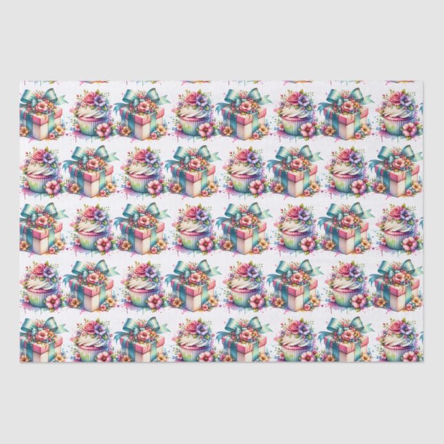 Shabby Chic Floral Pink and Blue Birthday Tissue Paper (Front)
