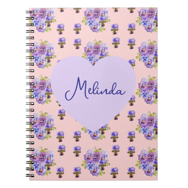 Shabby Chic Floral Polka Dot Pastel Womans Name Notebook (Front)
