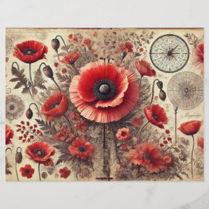 Shabby Chic Floral Poppies Scrapbook Paper