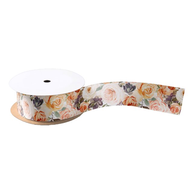 Shabby Chic Floral Pumpkin 1.5" Ribbon Satin Ribbon (Spool)