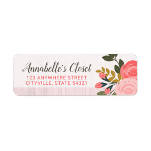 Shabby Chic Floral Rose Blush Pink Return Address