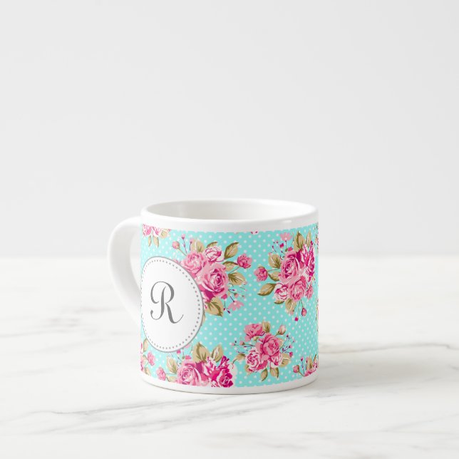 Shabby Chic Floral Roses Espresso Cup (Front Left)