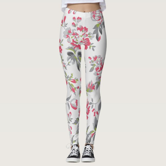 Shabby Chic Floral Roses Pattern Leggings (Front)