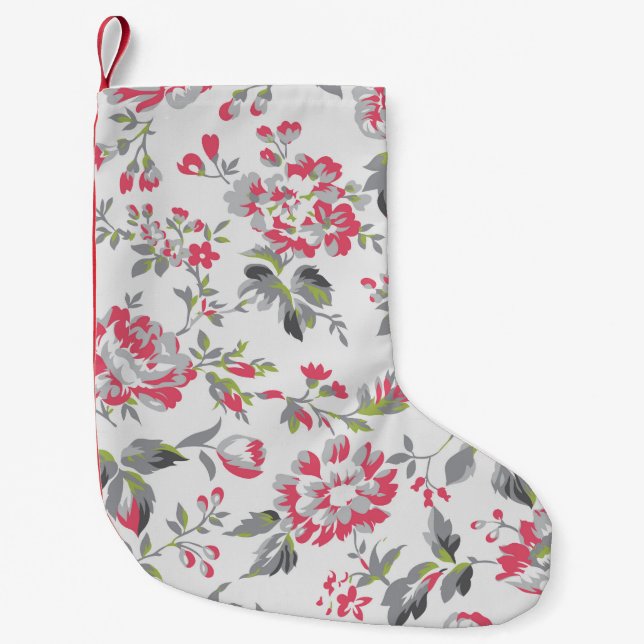 Shabby Chic Floral Roses Pattern Small Christmas Stocking (Front)
