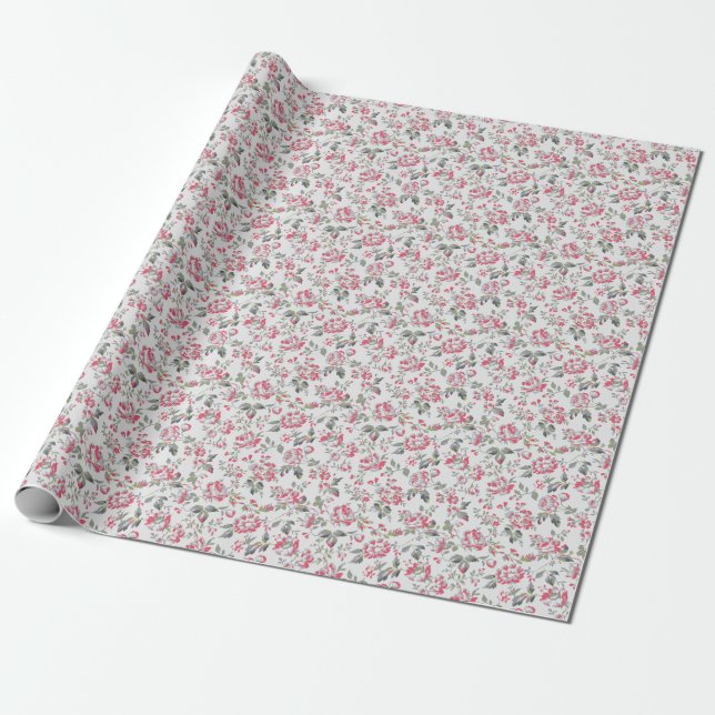 Shabby Chic Floral Roses Pattern Wrapping Paper (Unrolled)