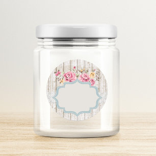 Shabby Chic Floral Rustic Wood & Lace Write-On Classic Round Sticker