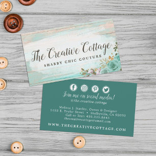 Shabby Chic Floral Rustic Wood Social Media Icons Business Card