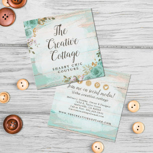 Shabby Chic Floral Rustic Wood Social Media Icons Square Business Card