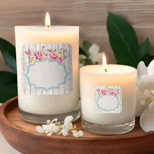 Shabby Chic Floral Rustic Wood & Vintage Lace Square Sticker